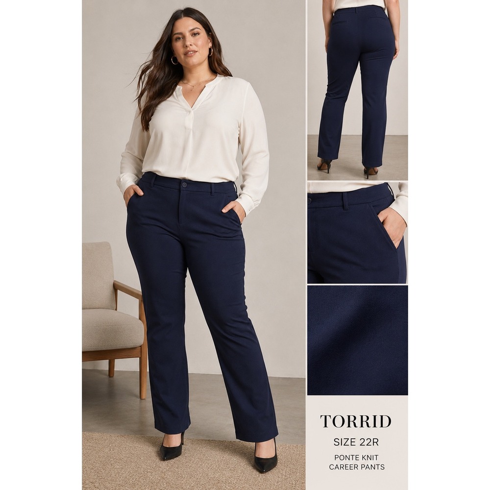 Torrid Navy Blue Ponte Knit Straight Leg Dress Pants Plus Size 22R Professional